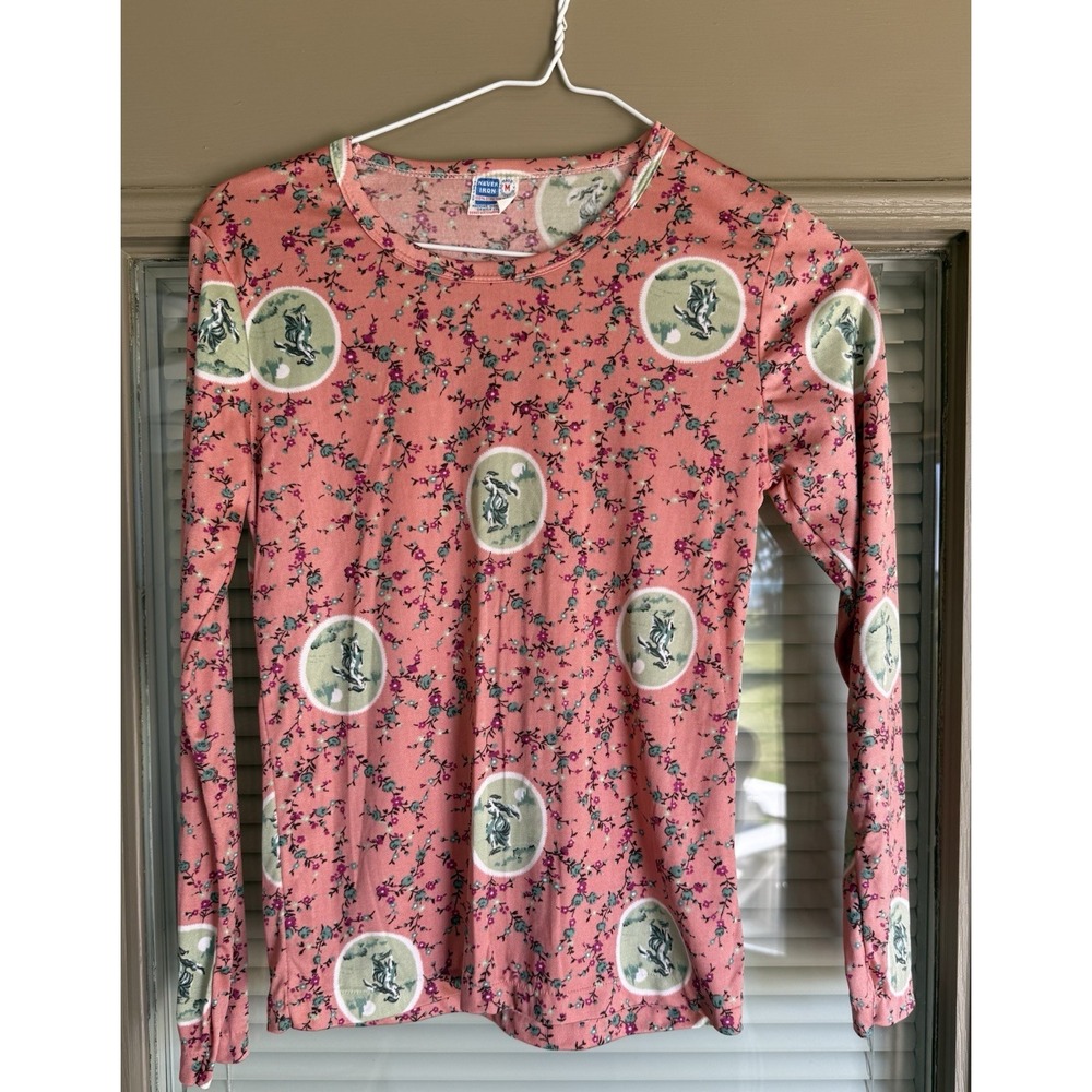 Vintage 70s Nylon Top Medium Snug Fitting Cottage Core Femme Noir Floral English